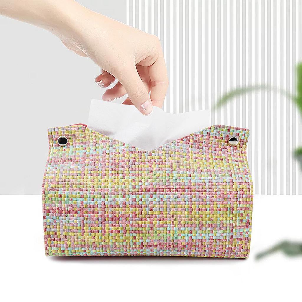 Facial Tissue Dispenser Box Paper Cover Countertop Napkins Storage Organizer Unique Paper Holder Home PU Woven Container