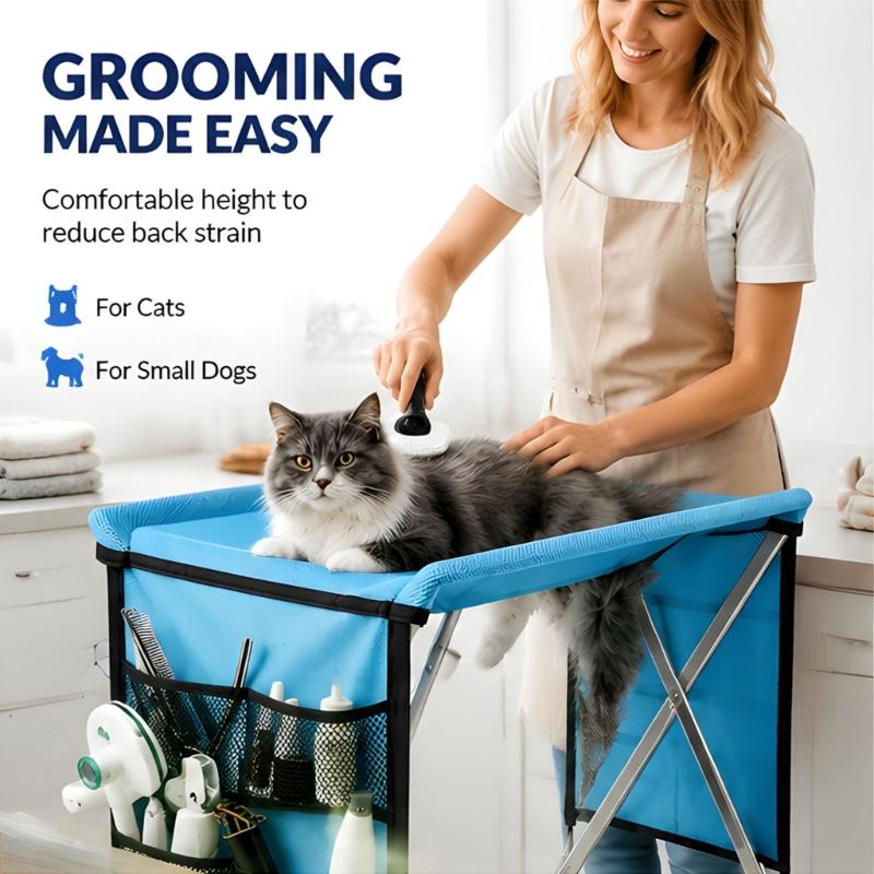 Routine Trimming Support Stand for Small Companion Animal Use, Fabric Grooming Bed with Metal Frame for Indoor Care