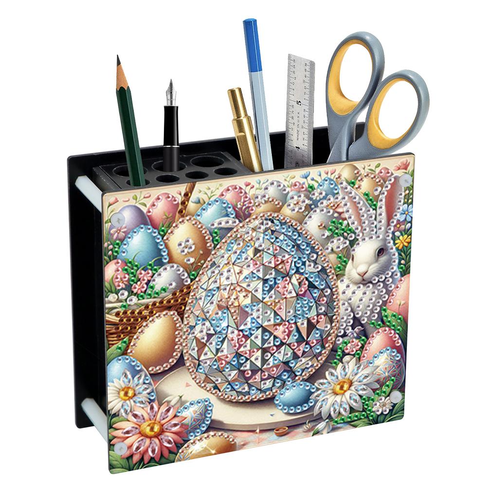 Acrylic Special Shaped Easter Day 5D DIY Diamond Painting Pen Holder DIY Rhinestone Point Drill Pen Case for Table Decoration