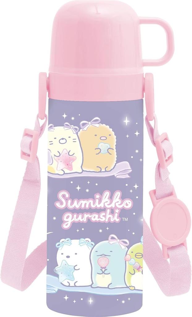 Water Bottle Direct Drinking Sports Bottle 2WAY Stainless Steel One Touch Bottle with Cup Direct 470ml Cup Drinking 430ml Ribbon Set Name San-X (Water