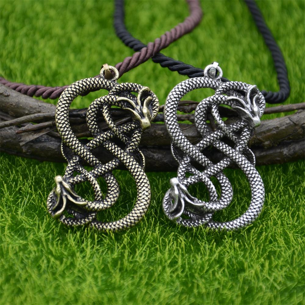 Norse Loki Double Dragon Pendant Viking Mens Necklace Gothic Ouroboros Jewelry Halloween Accessories