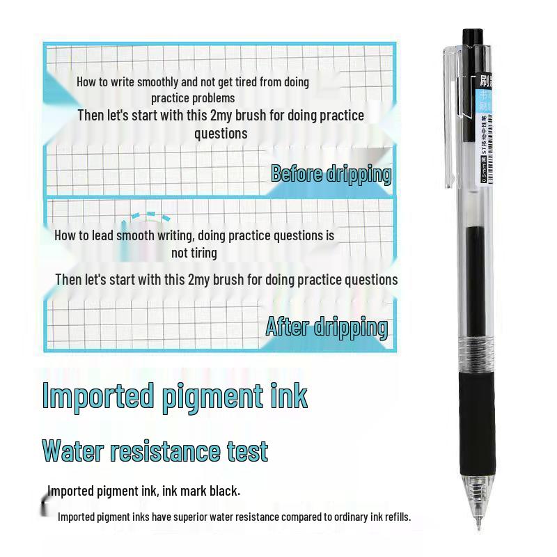 ST Nib Push-Action Gel Brush Pen, Black Refill - Smooth & Durable with Soft Silicone Grip, Ideal for Students.