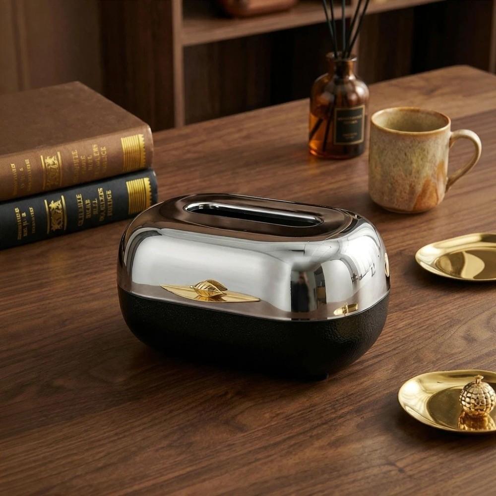 Mirror Surface Tissue Box Dispenser Wood Grain Tissue Organizer Tissue Box Restaurant