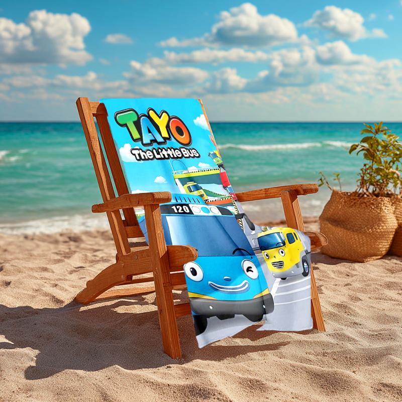 1pc Tayo The Little Bus3 Beach Towel, Comfortable and Thick, and Swimming/Bath/Picnic/Camping Towel, Suitable for Seaside Beaches