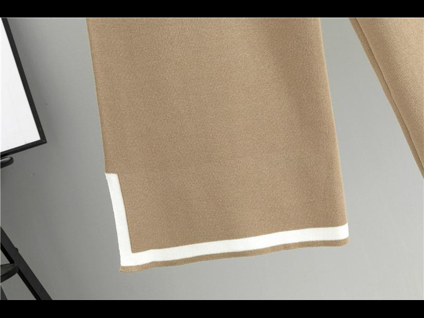 Γυναικείο πλεκτό κοστούμι φθινοπώρου/χειμώνα: Μακρυμάνικο πουλόβερ και φαρδύ παντελόνι με σκίσιμο σετ δύο τεμαχίων