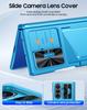 For Samsung Galaxy Z Fold 7 Case with Card Holder RFID Blocking,Built In Slide Lens Cover&Hinge Protection&Screen Protector,Wallet Case-Light Blue