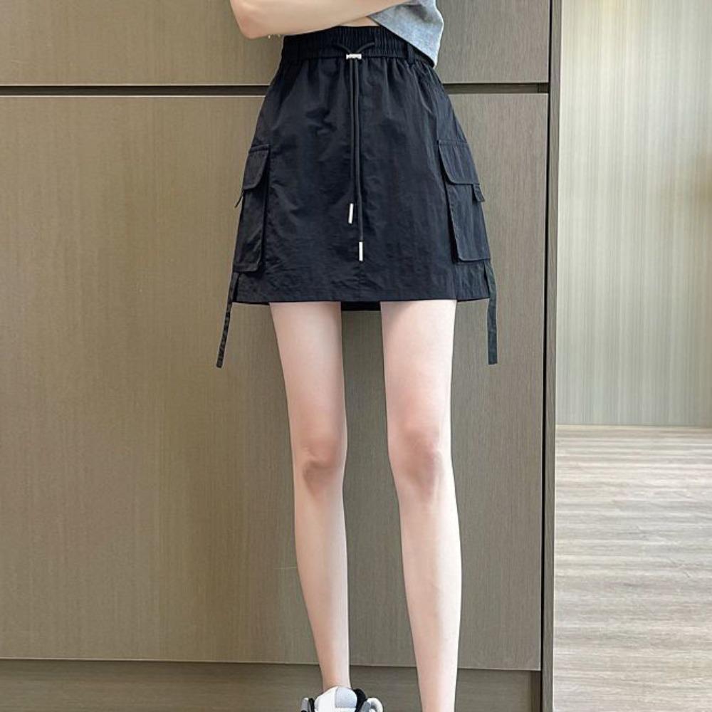 Drawstring Wide Half Leg Skirts Lace Up Causal Skirts Women Fashion High Waist Skirt  Streetwear