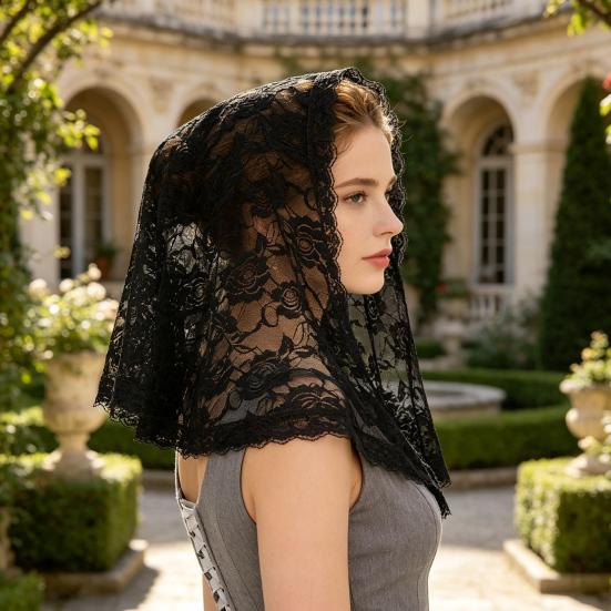 Lace Veil Short Veil with Binding Retro Gauze Shoulder-Length Single-Layer Exquisite Lace Elegant