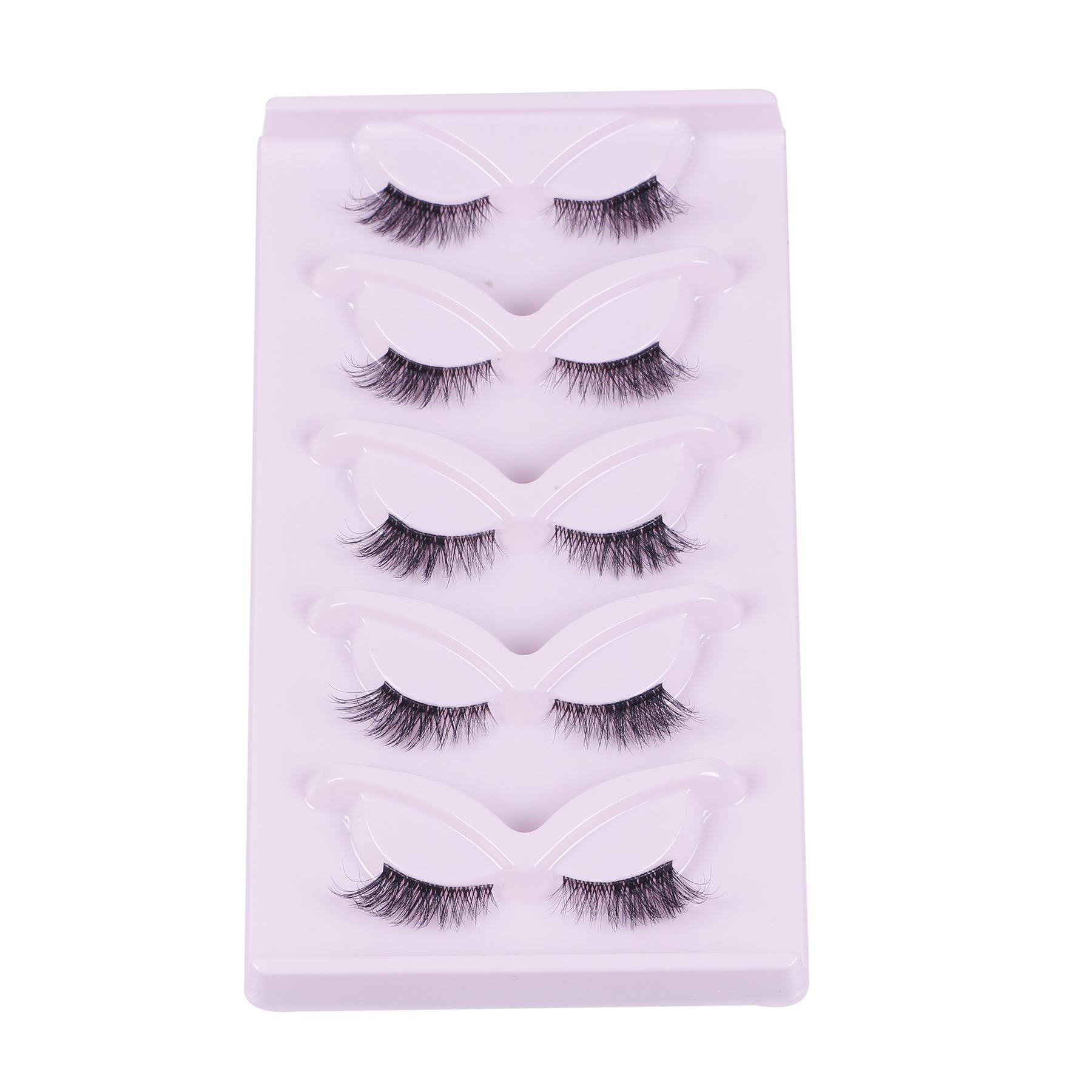 European-American 5-Pair Set: Dense, Curly, Transparent Stem Half Eye False Eyelashes