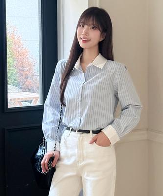 ROEM Color Block Collar Stripe Shirt_Rmywg24Nt2