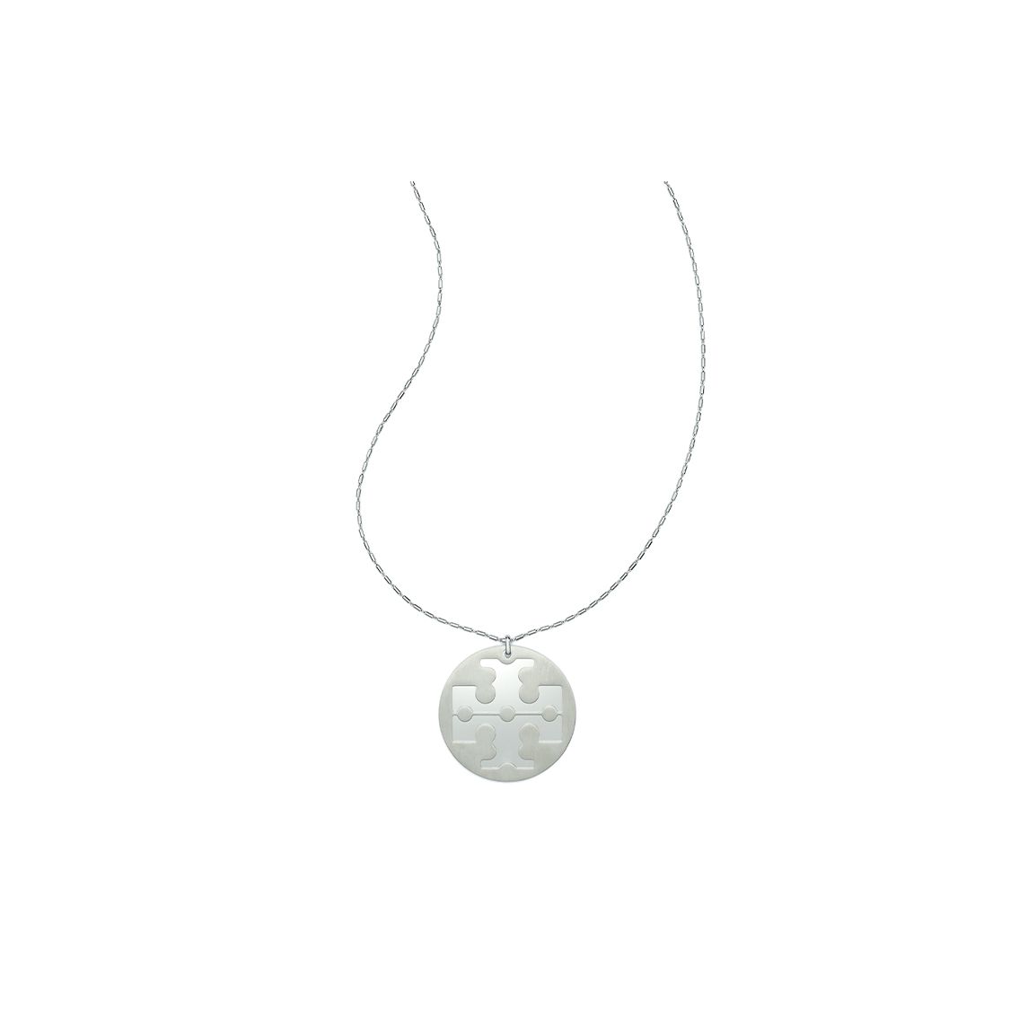 Tory Burch Logo Round Silver Plated Brass Necklace Women necklace 147182 F,Silver