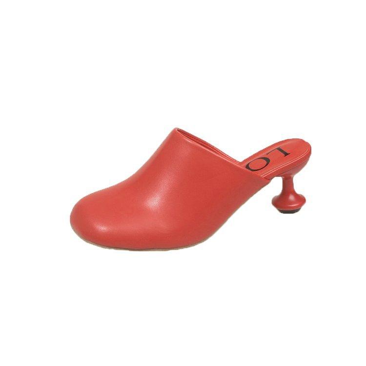 Europe, America 2025 summer and autumn shallow mouth round head middle heel temperament single shoes women wear fashion Muller half drag bag head sand