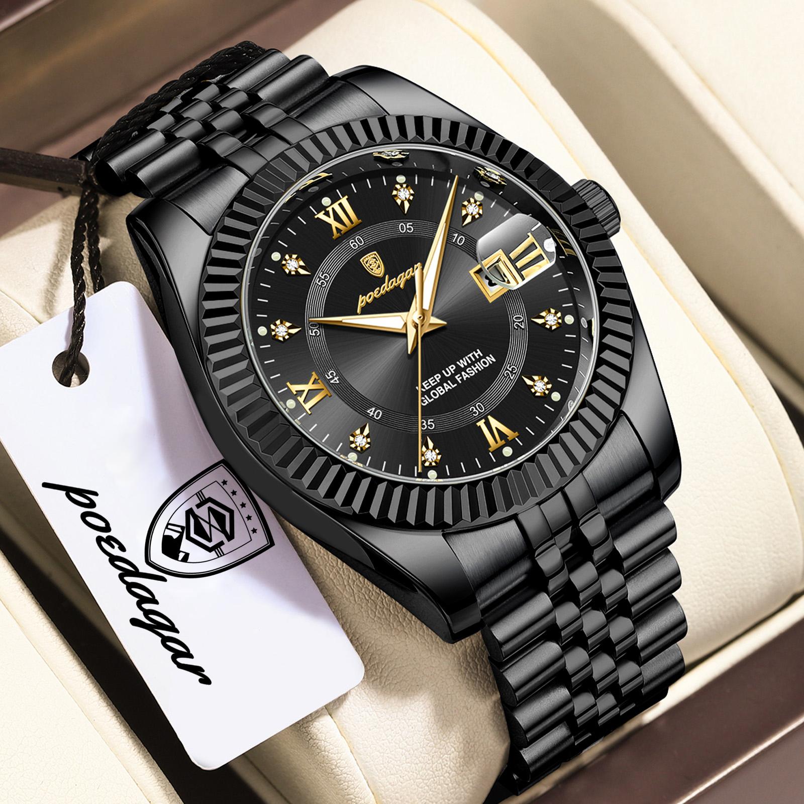 

POEDAGAR Business Fashion Men Wristwatch Waterproof Luminous Date Original Watch Stainless Steel Luxury Quartz Watches чёрный