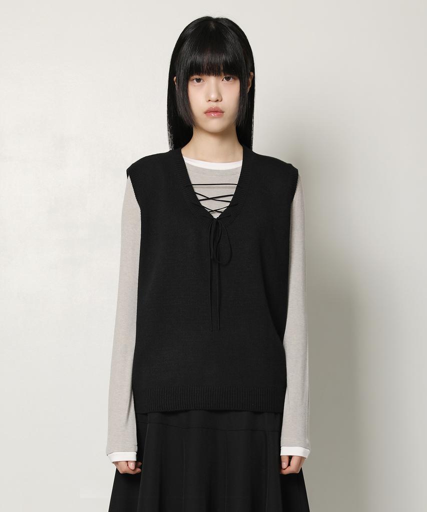 Peace Maker Lace Up Knit Vest (Brown)