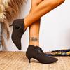 Fashion Fashion Metal Belt Buckle Decoration Ankle Boots Women 2025 Autumn Sexy Pointed Toe High Heel Boots Suede Side Zip Booties