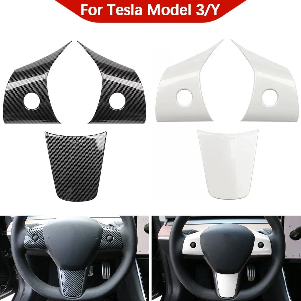 Auto Sparkle ABS Kolfiber Modell Y Rattdekorationslapp för Tesla Model 3 Model Y Interiör Modifierade Tillbehör