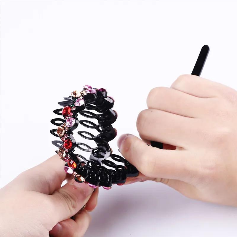 Unisex Hoop Top Metal Double Bangs Flower Rhinestone Hair Accessories Hairband Bezel Headband Men Women Hair Band Sports Hair