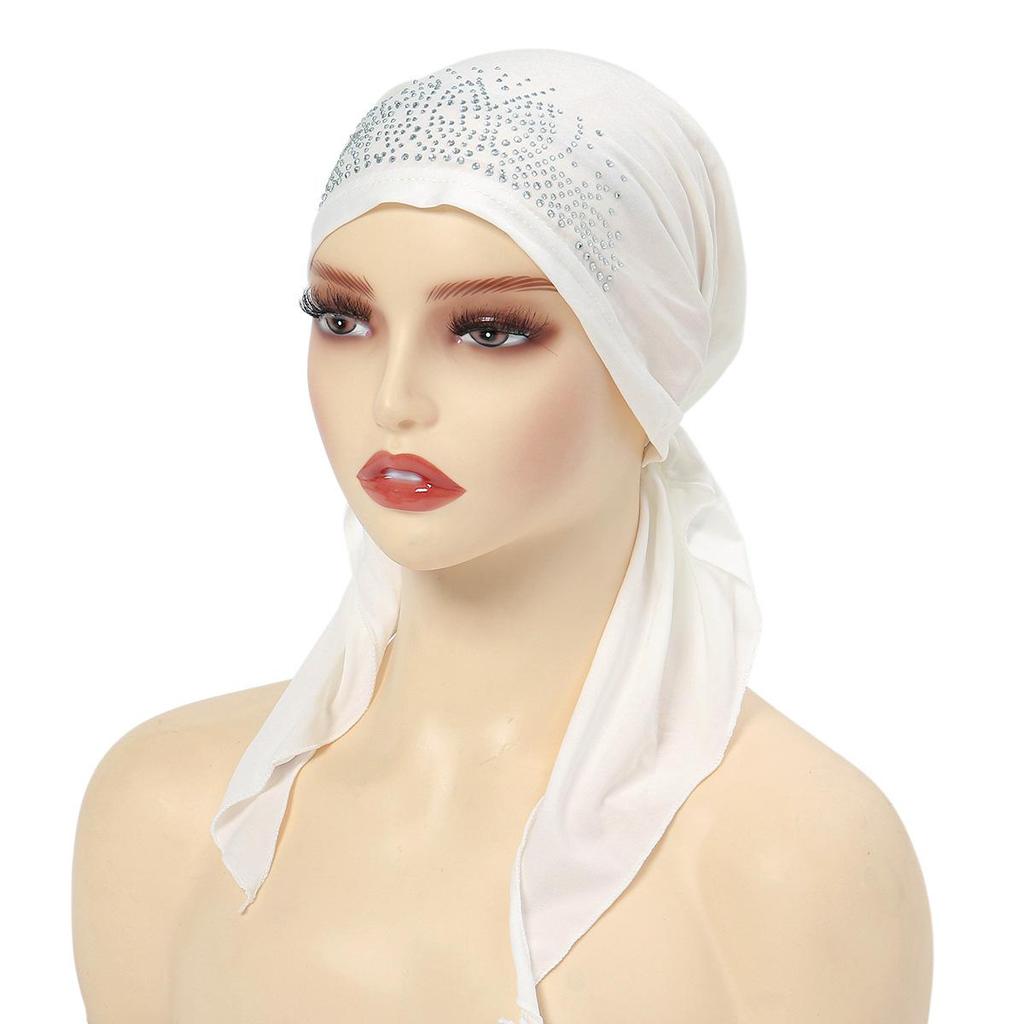 Neue Gebogene Strass Elastische Hijab Mütze mit Einfarbiger Indischer Kopftuch Stil