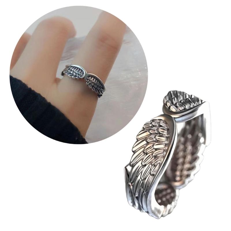 Adjustable Open Feather Rings Vintage Styles Unisex Jewelry Accessory for Women Men Gifts Silver Tone Retro Designs