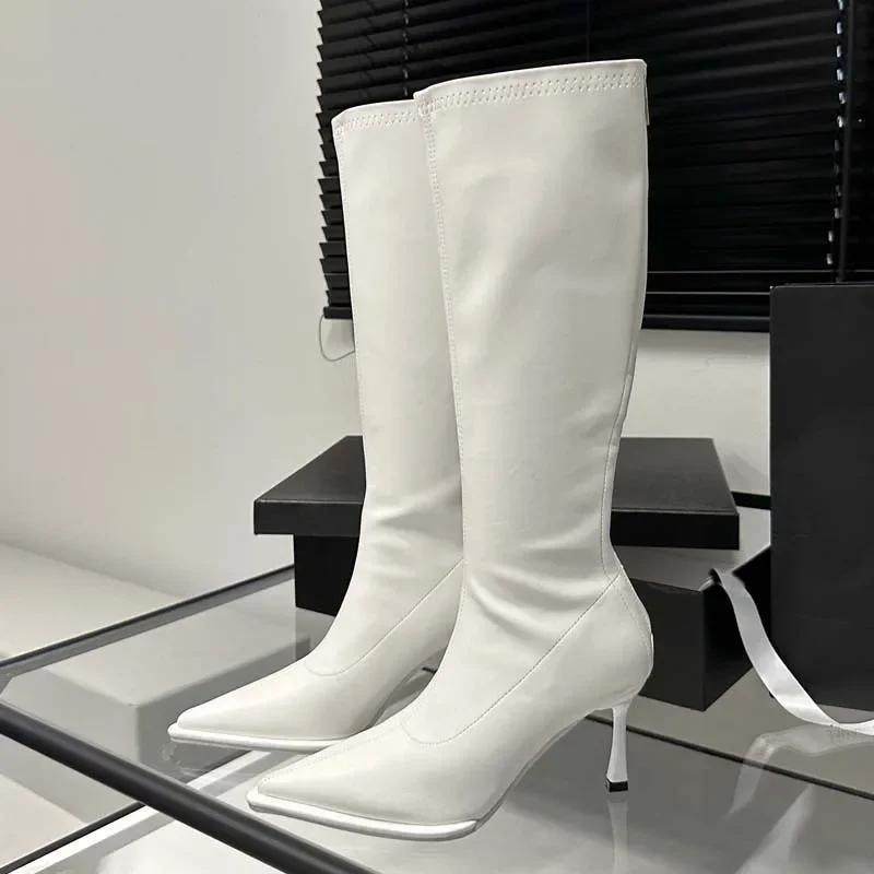 Modă Eilyken Sexy Piele Moale Vârf Ascuțit Cizme Până la Genunchi Tocuri Înalte Fermoar Femei Pantofi cu Toc Doamnelor Cizme Lungi Elastice Moderne