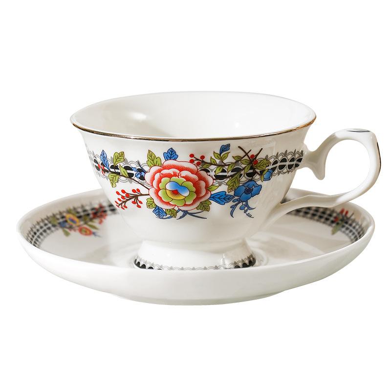 

British blue and white Phnom Penh coffee cup saucer retro peony reverse ceramic cup ins cross-border high-value teacup water cup 180ml