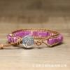 Purple Imperial Jasper Square Bead Wrap Bracelet – Gold Accent Leather Boho Jewelry, Passion Protection Gift for Women