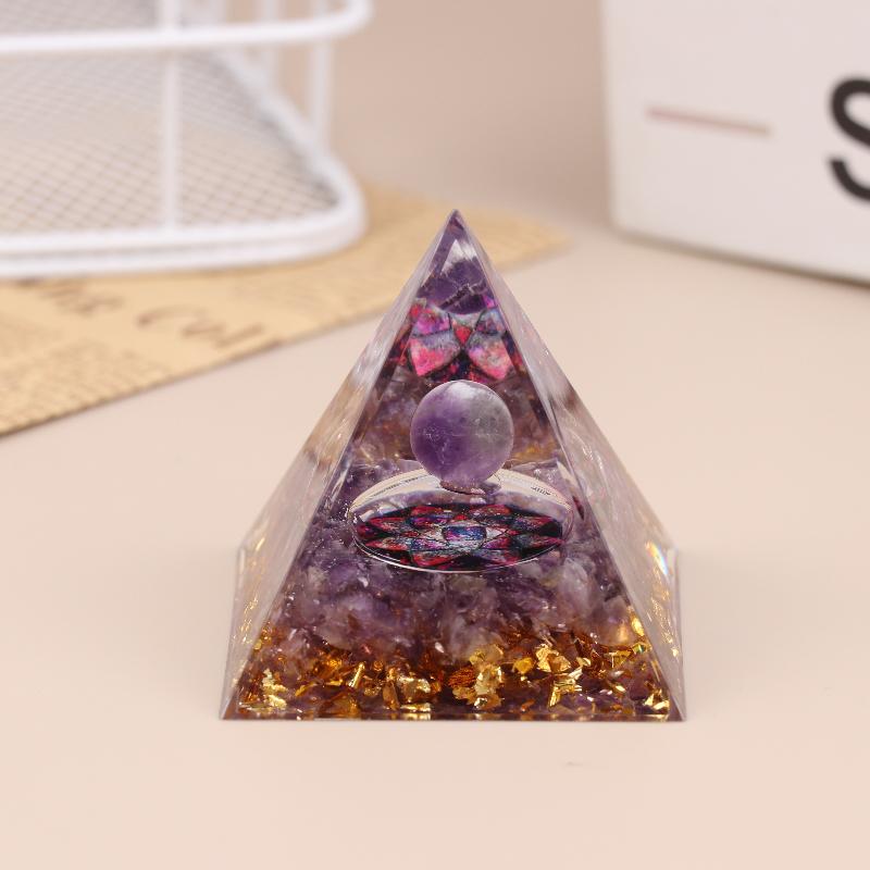 Energy Pyramid Orgonite Reiki Natural Amethyst Peridot Reiki Chakra Meditation Tool Room Decor Crystal Gifts