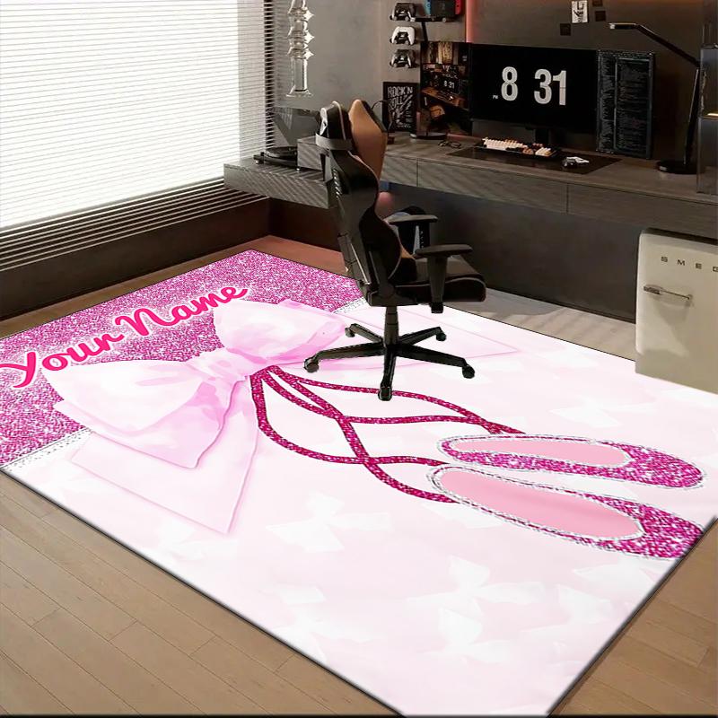 1PC Custom Name Pink Ballet Shoes Bow Theme Floor Mat Ideal for Living Room, Game Rooms, Office, Bedroom,Floor Mat Playful Design