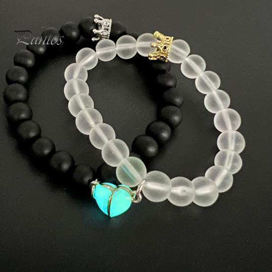 2ks Ručně vyráběný náramek s korunkovými korálky Svítící srdce svítící ve tmě elastický párový náramek Muži Ženy Milovník Dárek