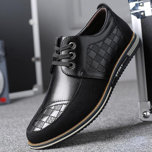 Big Size Casual Leather Shoes Men Business Breathable Men Leather Shoes Fashion Casual Men Shoes Black