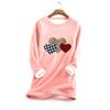 Women Crew Neck Long Sleeve Sweatshirt Plaid Leopard Heart Print Casual Loose Warm Pullover Tops