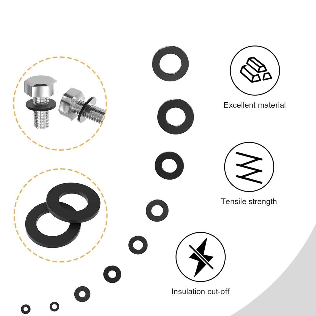 900pcs Black Nylon Insulating Flat Washer Set with Plastic Gasket