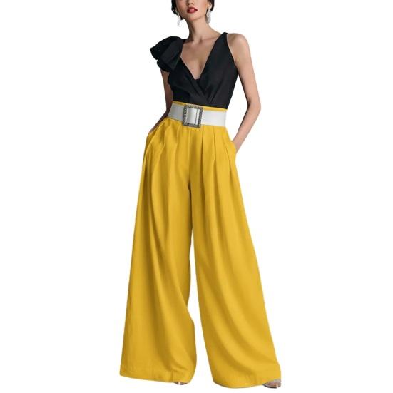 

Women Pants High Waist Pure Color Oversized Wide Leg Trousers with Belt Pockets Pure Color Loose Fit Business M жовтий