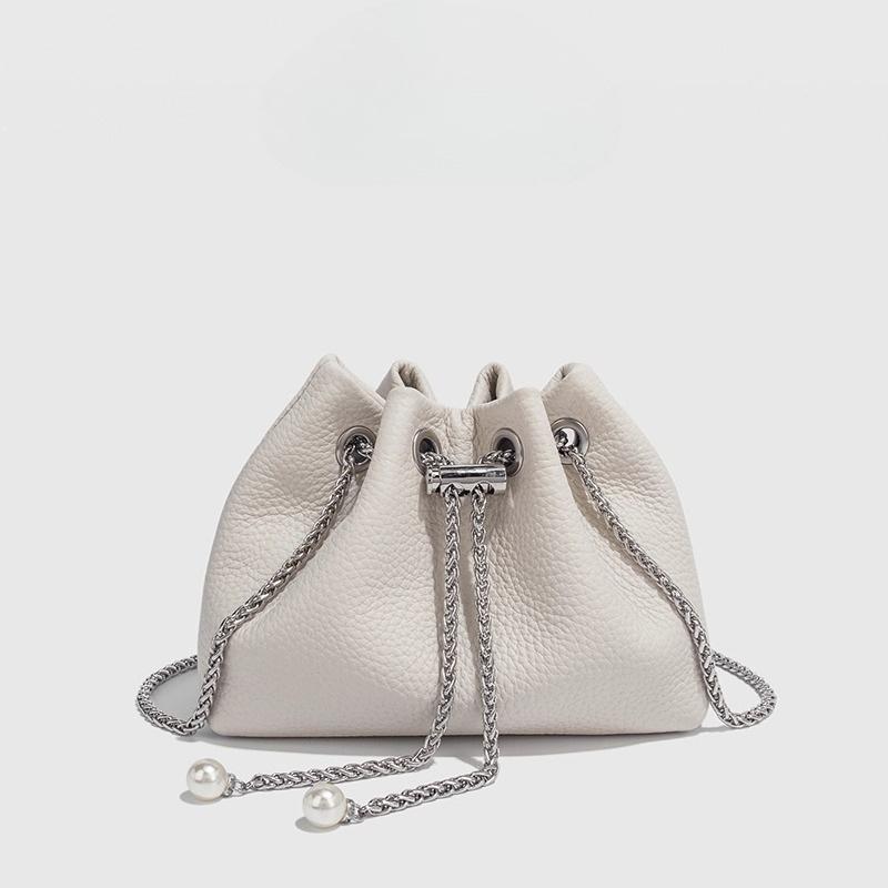 Women'S Leather Link Tassel Cloud Bag Drawstring Trend Design Shoulder Messenger Bag