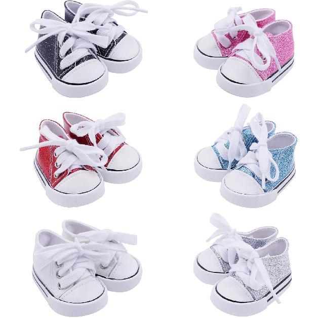 Etistta 6 Pairs of Glitter Canvas Doll Shoes for 18 inch Doll Shoes Baby Doll Shoes American Dolls Accessories