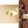 Elegant Rectangular Earrings Womens Gold Plated Geometric Natural Stone Studs
