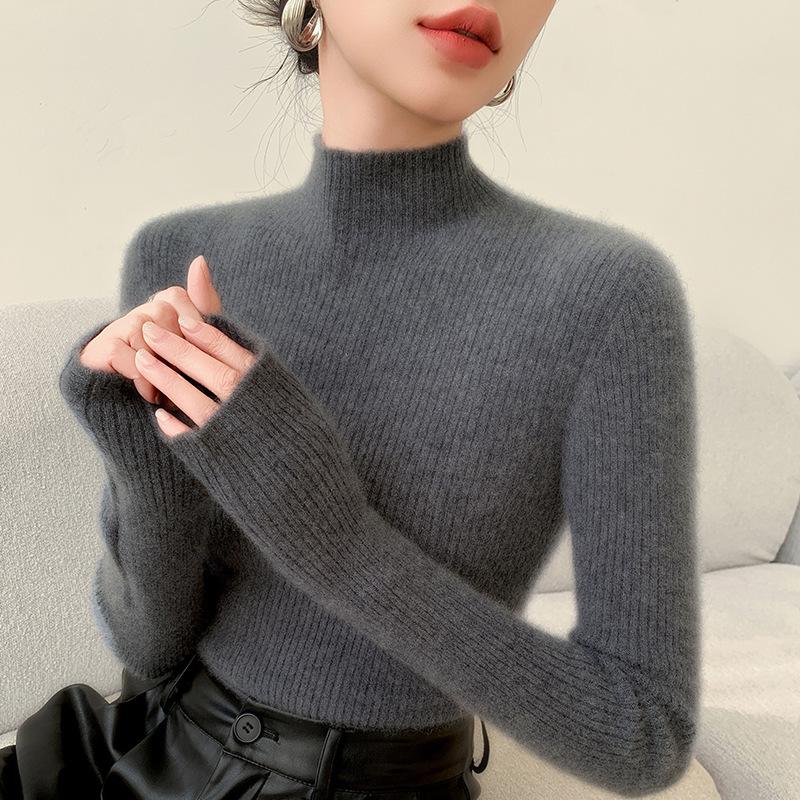 Women's Seamless Cashmere Slimming Sweater - Soft, Skin-Friendly Half-High Neck for Autumn/Winter