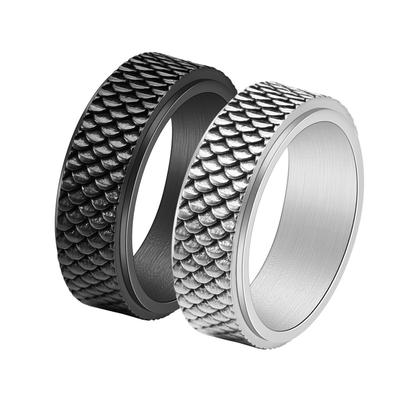 Vintage Men's Fish Scale Ring Punk Hip Hop Stainless Steel Rotatable Band Gothic Masculine Jewelry Fashion Accessories