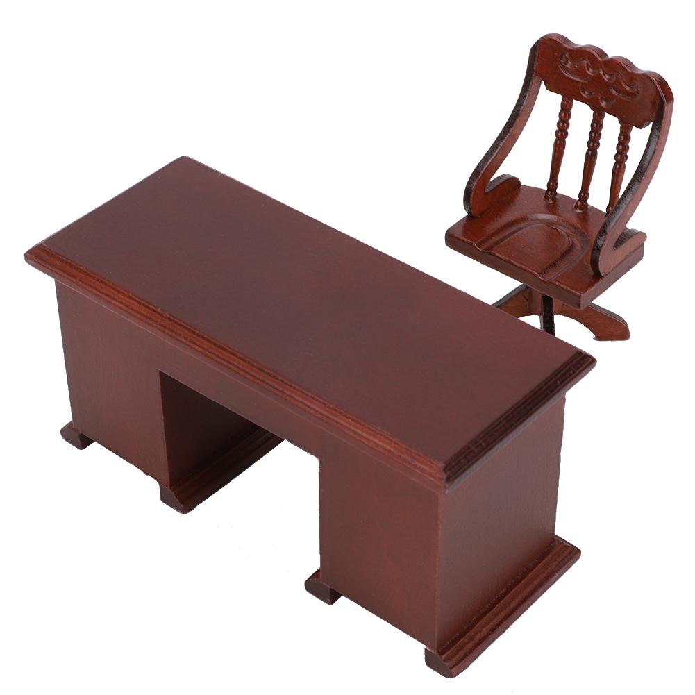1:12 Furniture Model Wooden Desk Chair Children s Study Decoration Doll House Accessories