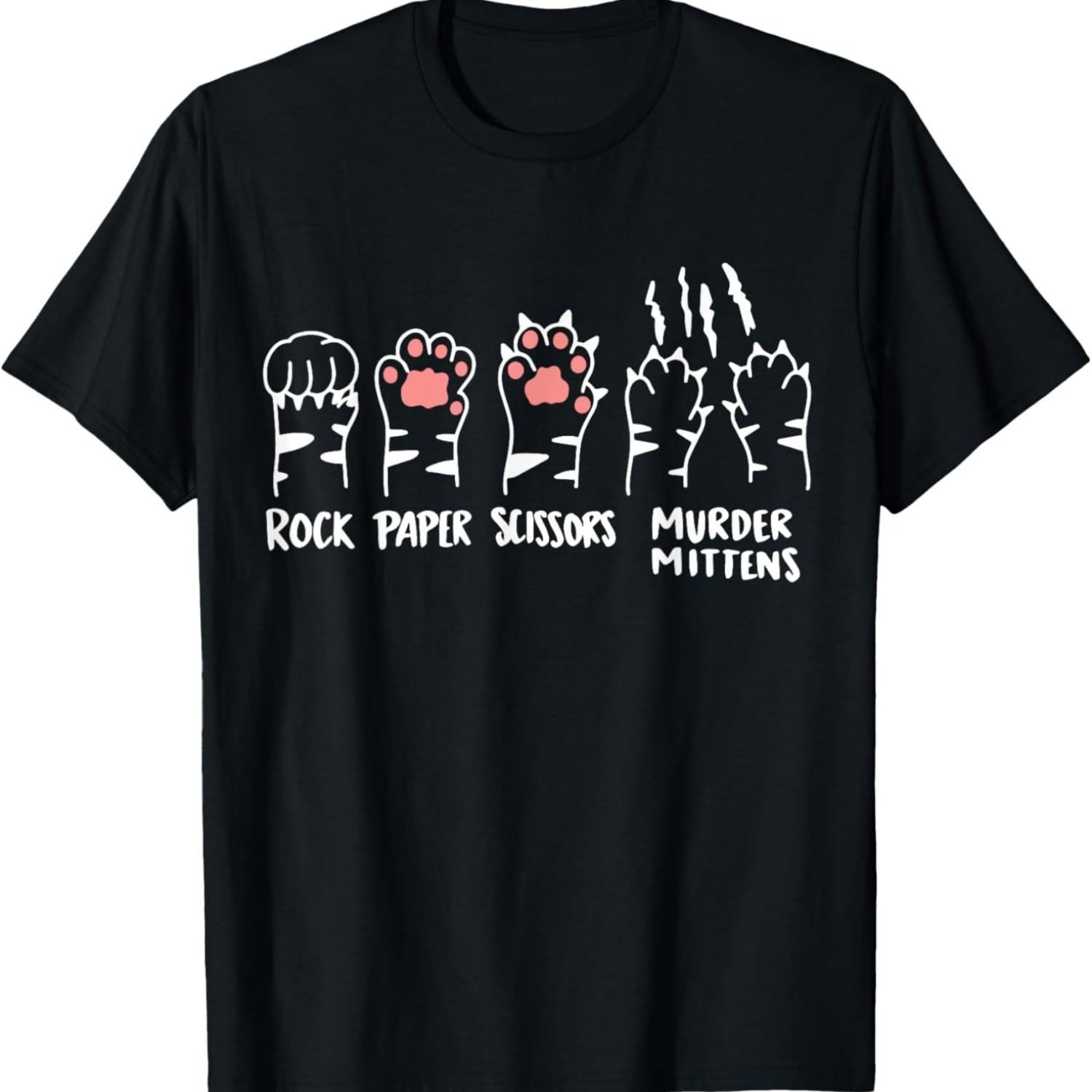 Hand Game Cat Paws Funny Cat Rock Paper Scissors Meme Humor T-Shirt S чёрный