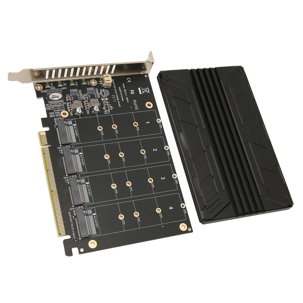 Quad M.2 NVME To PCIe Adapter 32Gbps Thickened Stable Aluminum Alloy Quad PCIe 4.0 To NVMe Card for Computer Expansion