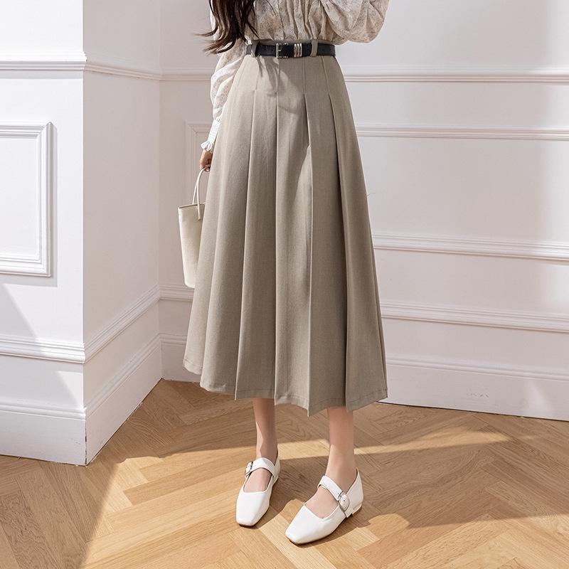 

2024 Spring/Summer High-Waist Medium-Length Pleated Skirt Suit S бежевий