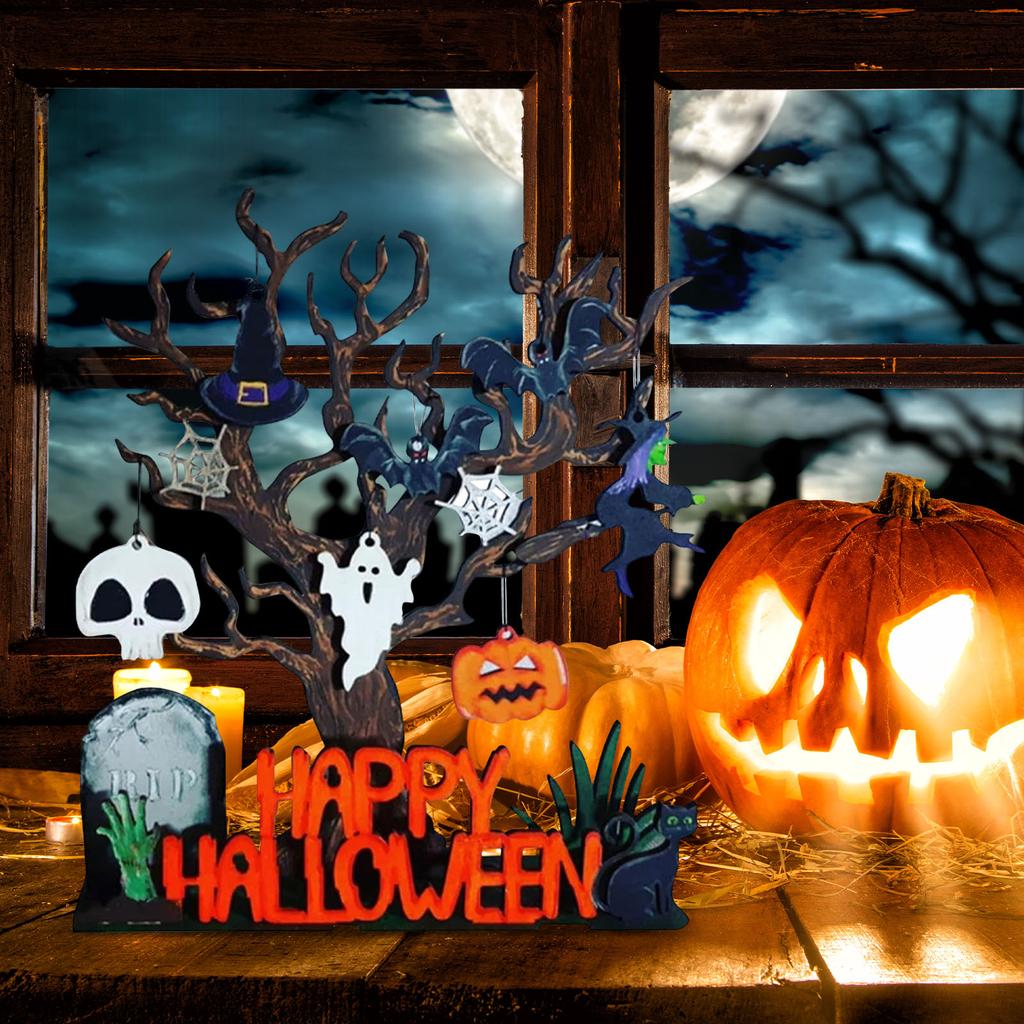 Halloween Wooden Withered Tree Landscape Ornament Spooky Decoration Ornaments Table Topper for Halloween Party Home Craft Decor