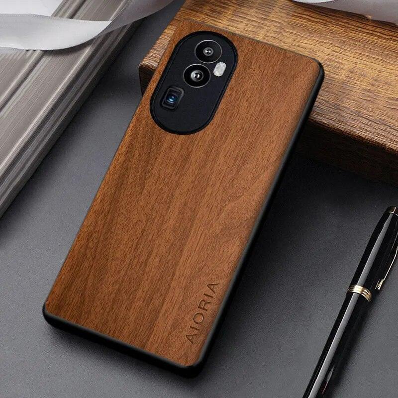 Case for Oppo Reno 10 Pro Plus Funda Wooden Bamboo Pattern PU Leather Cover for Oppo Reno10 Pro Case Coque