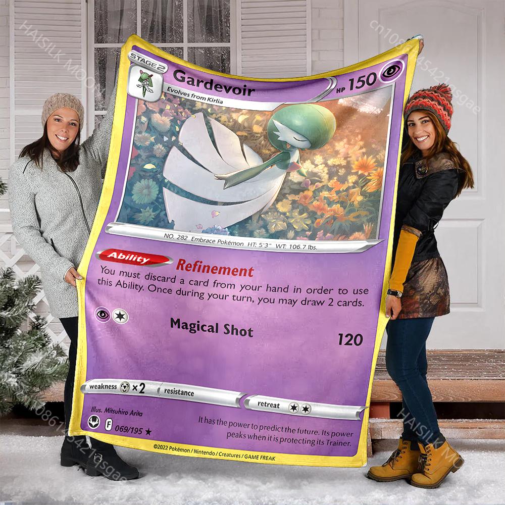 1 Stück Japan Pokémon Gardevoir Karten-Print-Decke für Erwachsene und Kinder, Warme Decken für Zuhause, Reisen, Auto, Camping, Picknick, Luxusgeschenke