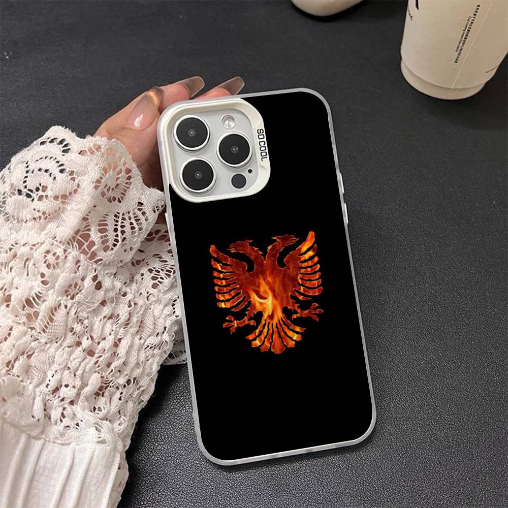 

Albania Albanians Flag Phone Case For iPhone 17 16 15 14 13 12 11 XS XR X Pro Max Plus Colored Silver Plated Cover iPhone 15 Plus