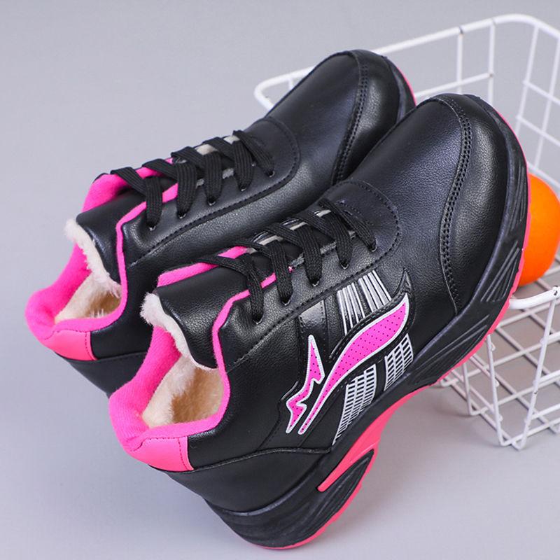 Non-slip Thick-soled Plus Velvet Warm Cotton Shoes Leather Waterproof Casual Sports Shoes Running Women's Casual Shoes