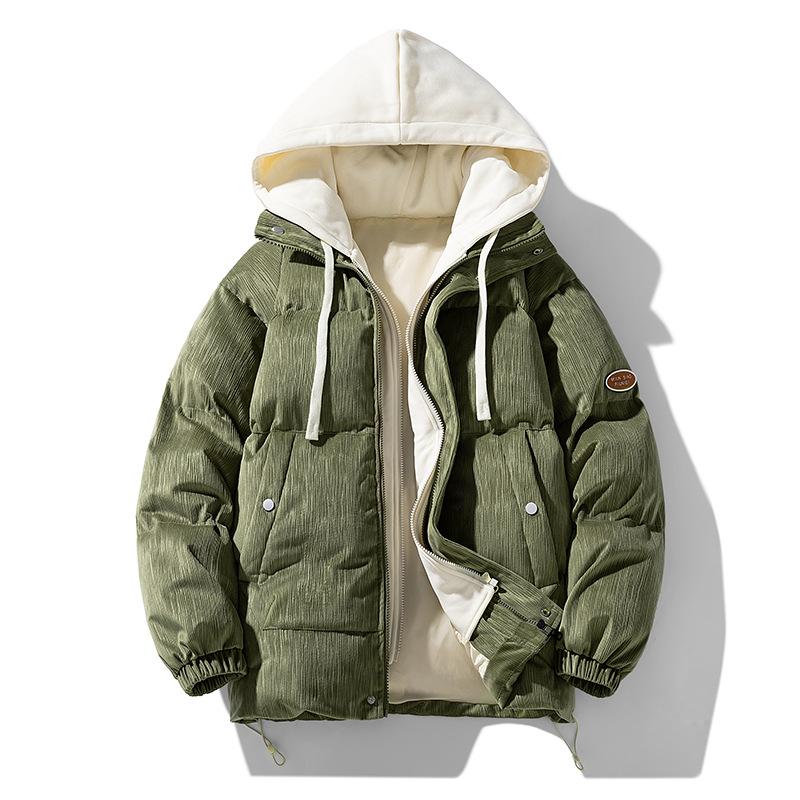Winter Thickened Warm Cotton-padded Clothes Japanese Retro Corduroy Bread Clothes Hooded Fake Two-piece Cotton Clothes Jacket Men