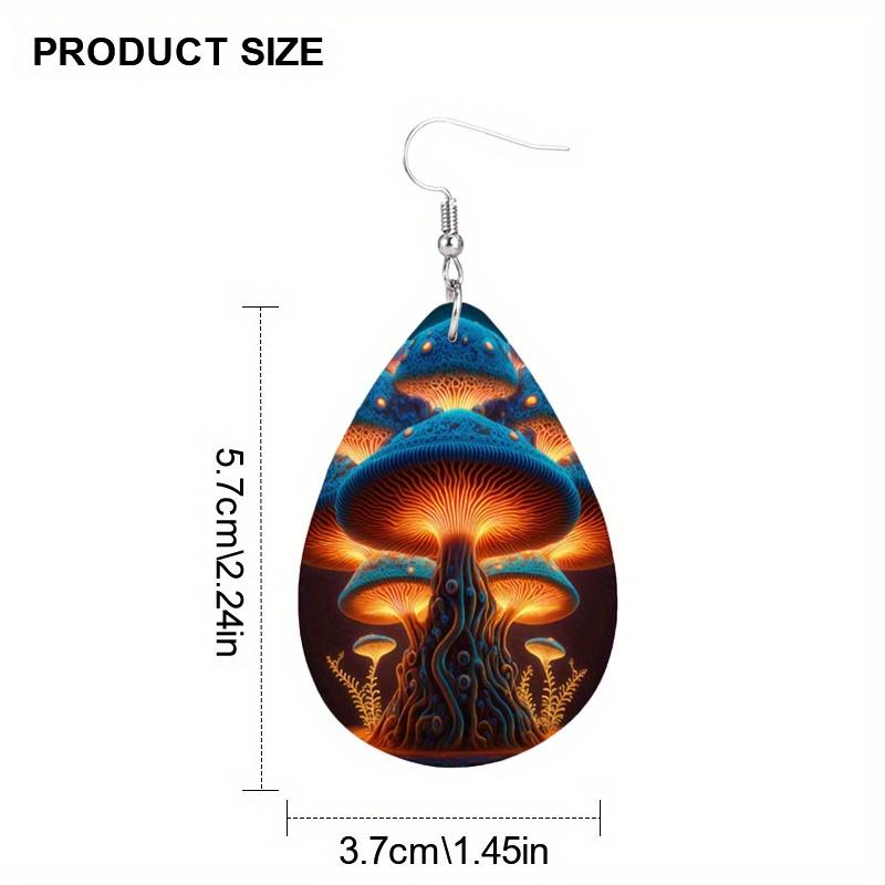 Colorful Glowing Large Mushroom Pattern PU Leather Earrings for Women Fantasy Fashion Earrings for Festival Party Banquets and Daily Wearing