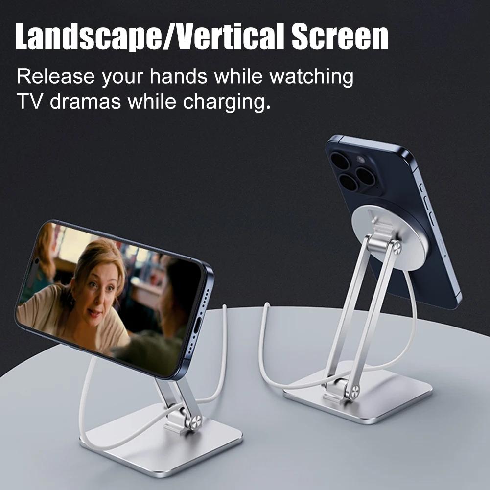 Foldable Phone Holder For MagSafe Charger 360 Rotating Adjustable Universal Magnetic Desktop Cell Phone Stand For iPhone 15 14